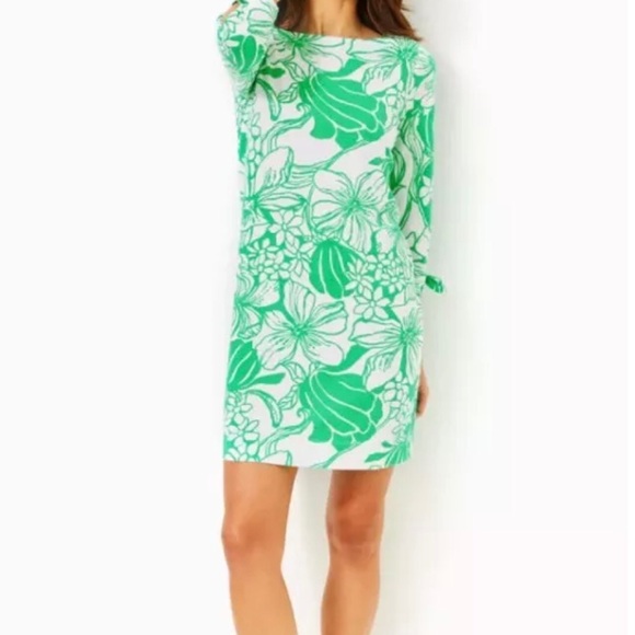Lilly Pulitzer Dress Lidiya Boat Neck Spearmint Oversized Kiss My Tulips - Picture 5 of 12